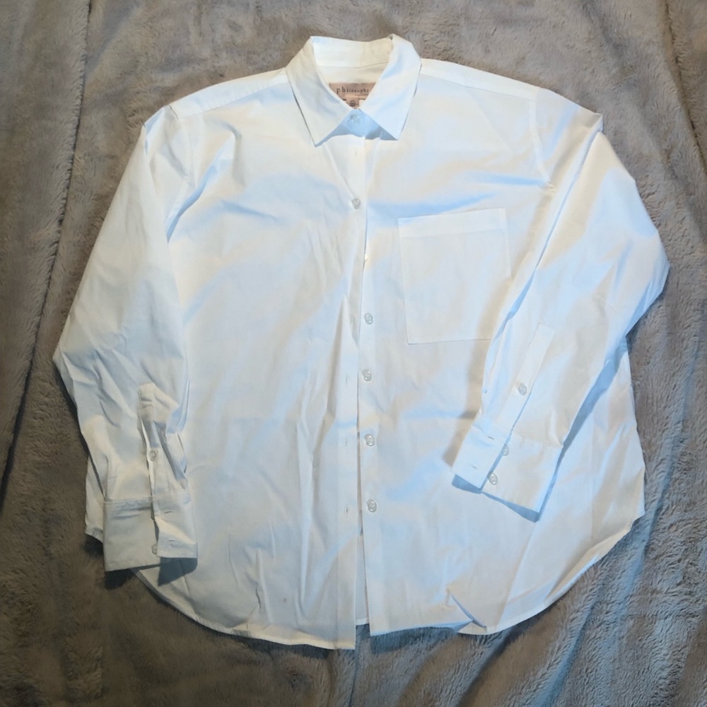 PHILOSOPHY REPUBLIC CLOTHING Women Sz Small White Button Front Long Sleeve Shirt